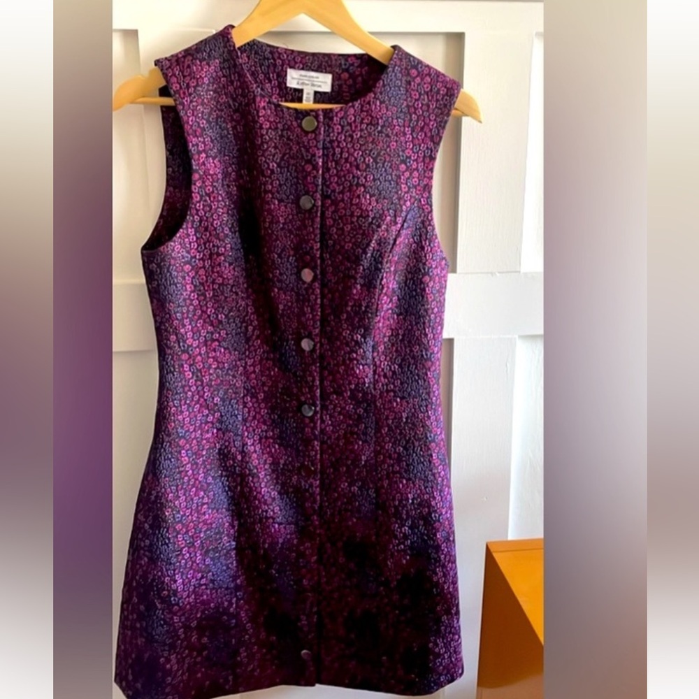 & Other stories Jacquard Brocade Purple Floral snap front mini dress 6